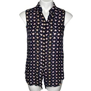 J.Crew Women Blouse Silk | Size 00 | Blue Heart Print